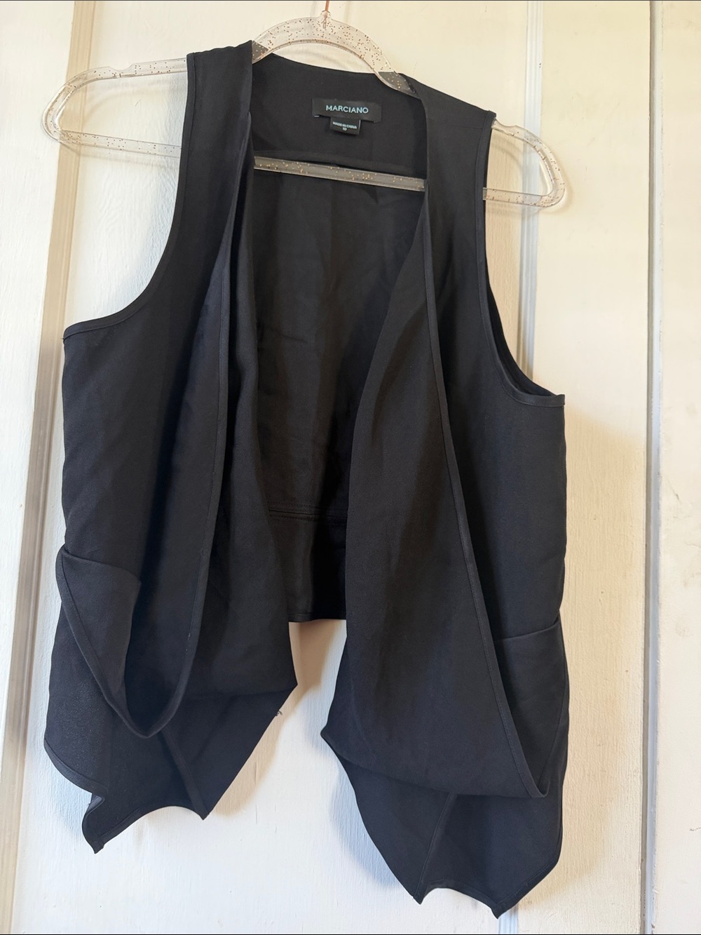 Marciano Black Draped Waterfall Vest with Pockets